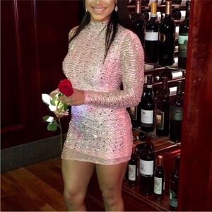 Light pink embellished mini dress